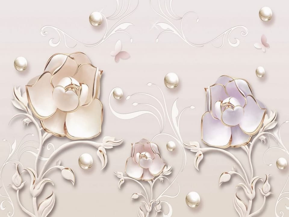 Fototapeta Stylizowane Kwiaty z Delikatnymi Liśćmi