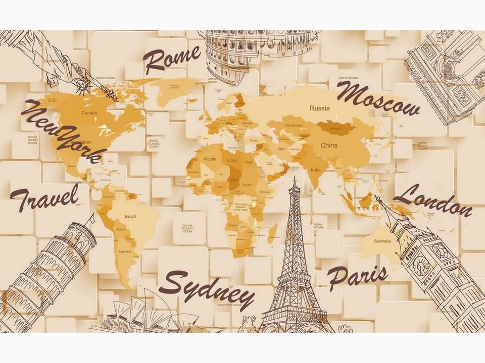 Fototapeta Mapa świata z nazwami miast