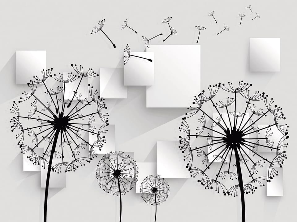 Fototapeta Czarne dmuchawce na szarym tle