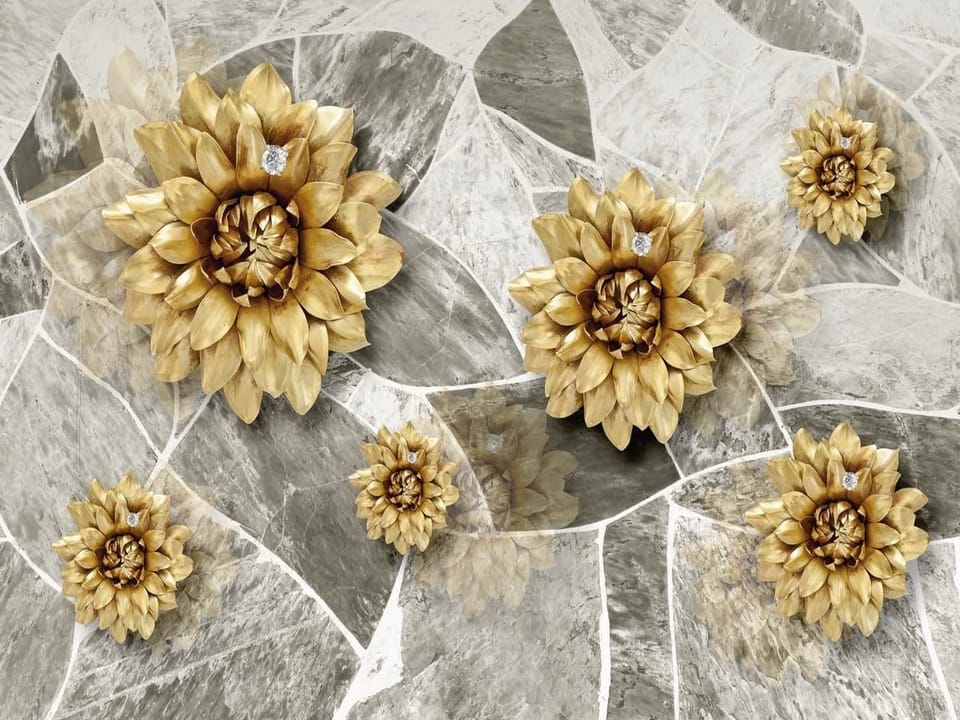 Fototapeta Złote kwiaty na kamiennym tle