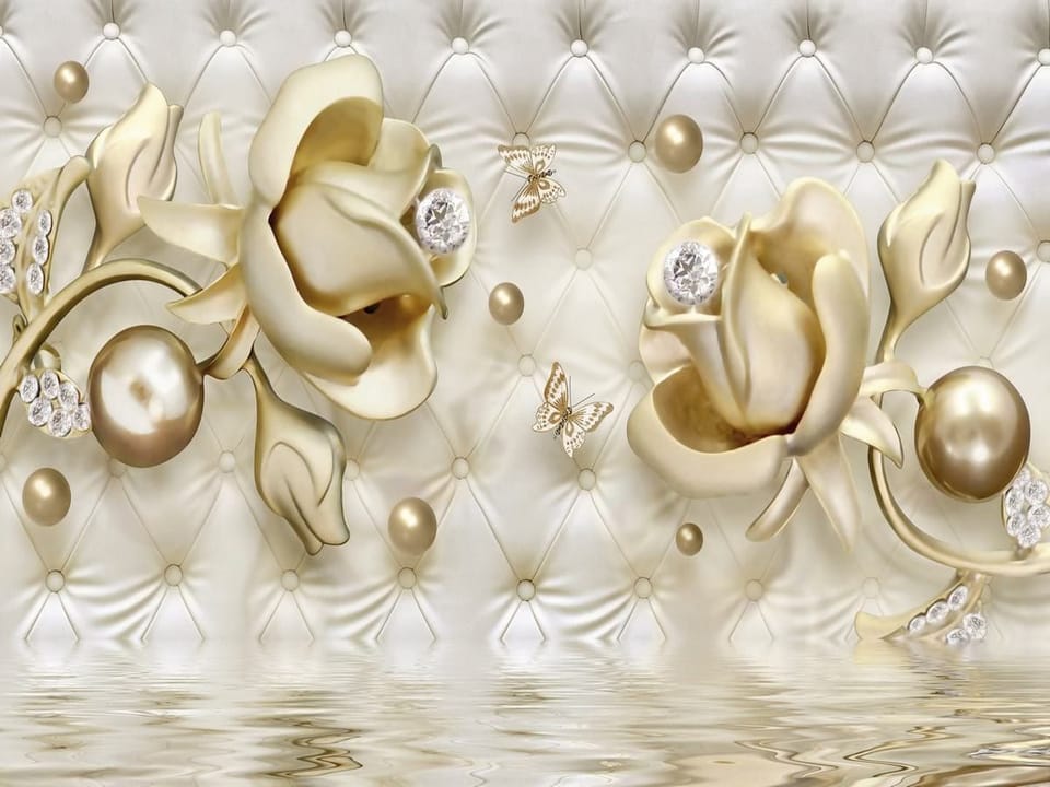 Fototapeta Złote Kwiaty z Diamentami