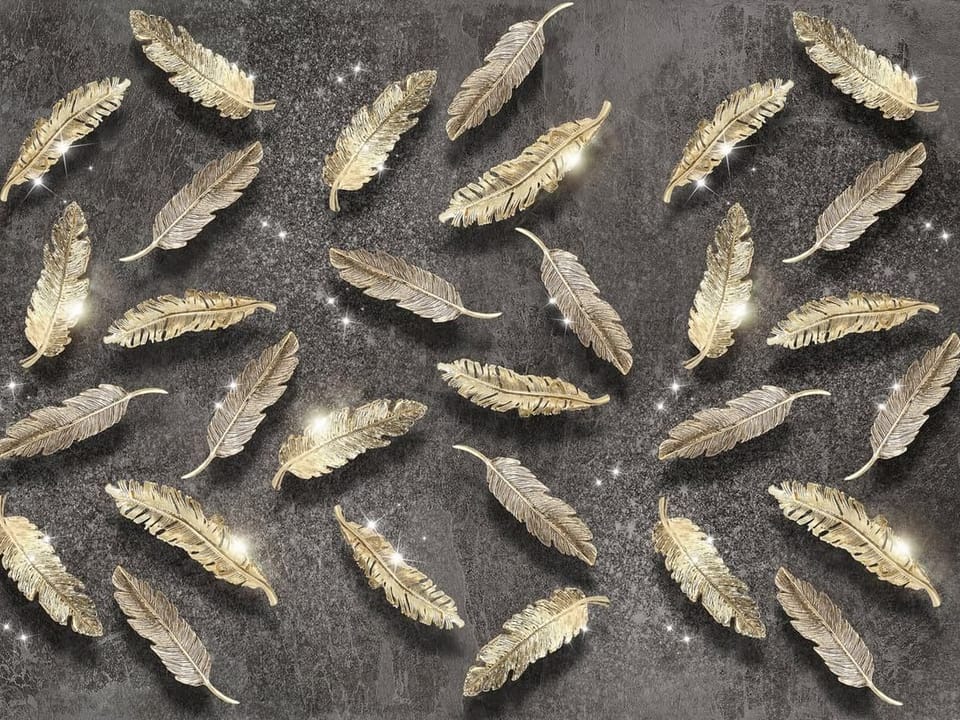 Fototapeta Złote pióra na ciemnym tle