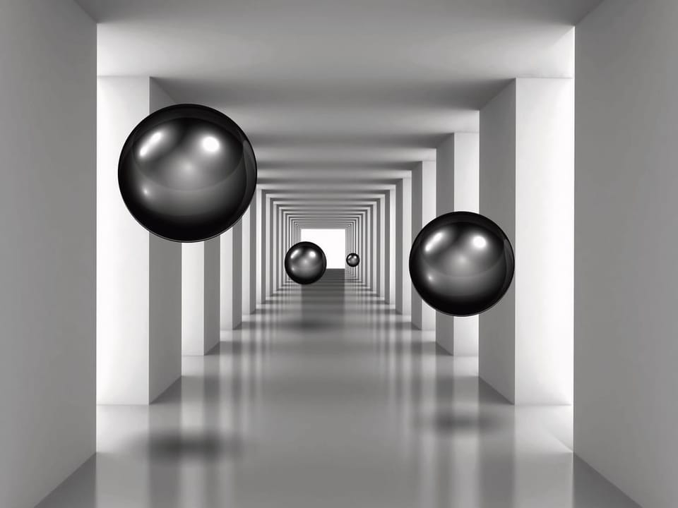 Fototapeta Czarne kule w białym tunelu