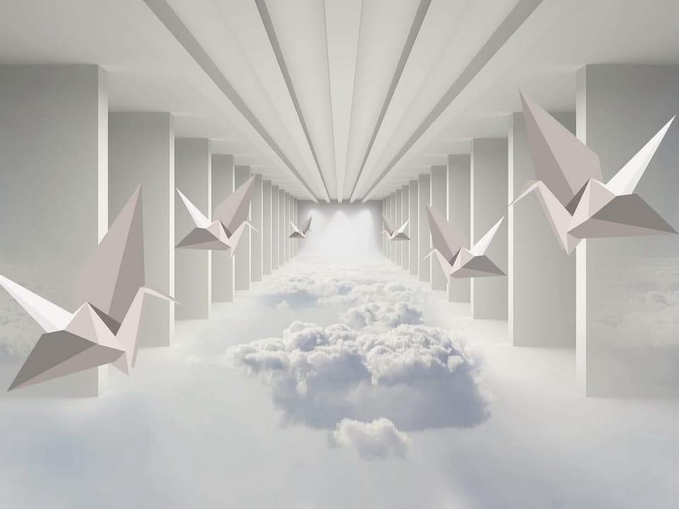 Fototapeta Papierowe żurawie w białym tunelu