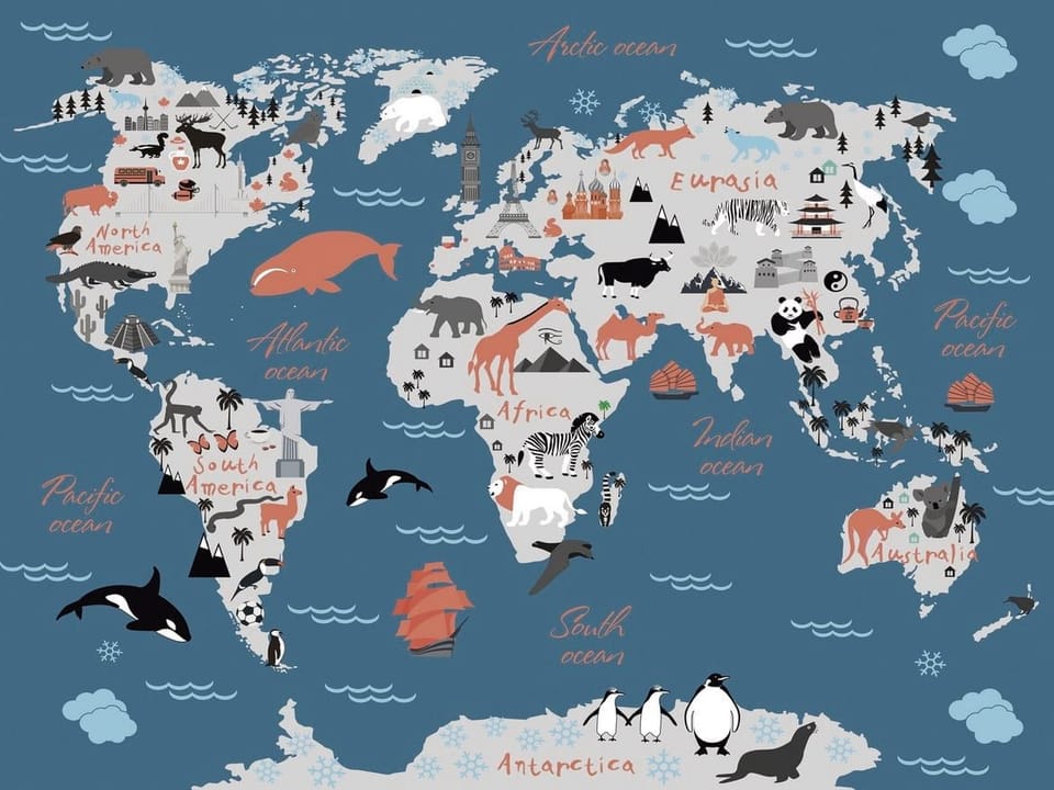 Fototapeta Ilustrowana mapa świata dla dzieci