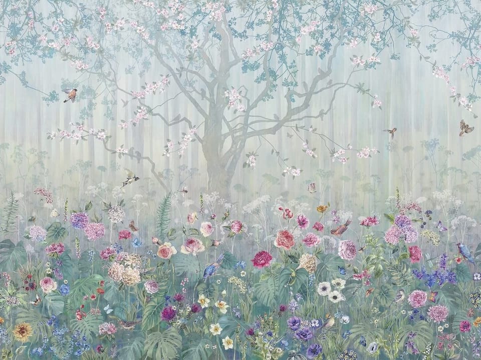 Fototapeta Kwitnące drzewo z pastelowym tłem