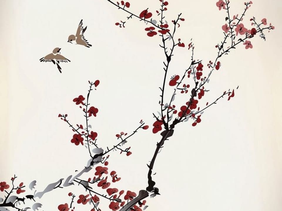 Fototapeta Sakura z czerwonymi kwiatami na wymiar