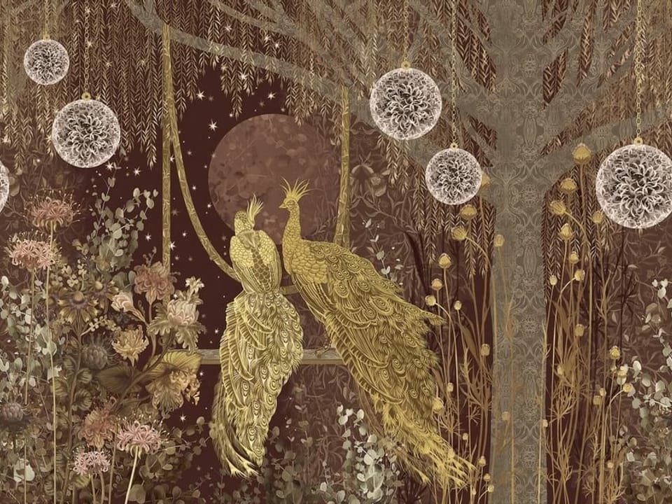 Fototapeta Złote pawie na gałęzi