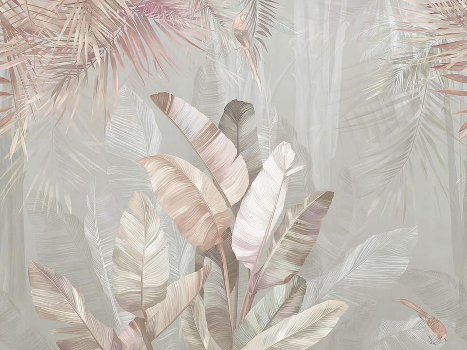 Fototapeta Tropikalne liście w beżu i różu