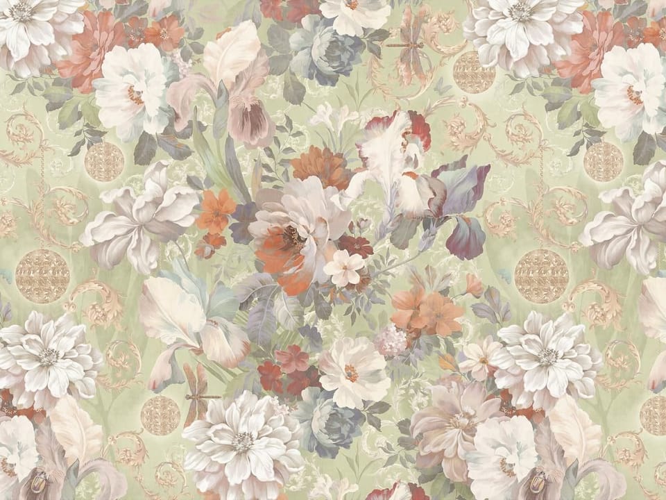 Fototapeta Kwiaty na zielonym tle z liśćmi