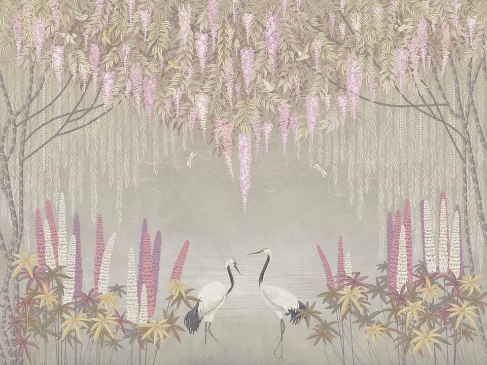 Fototapeta Żurawie w ogrodzie kwiatów