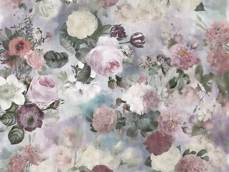 Fototapeta Pastelowe kwiaty i zielone liście