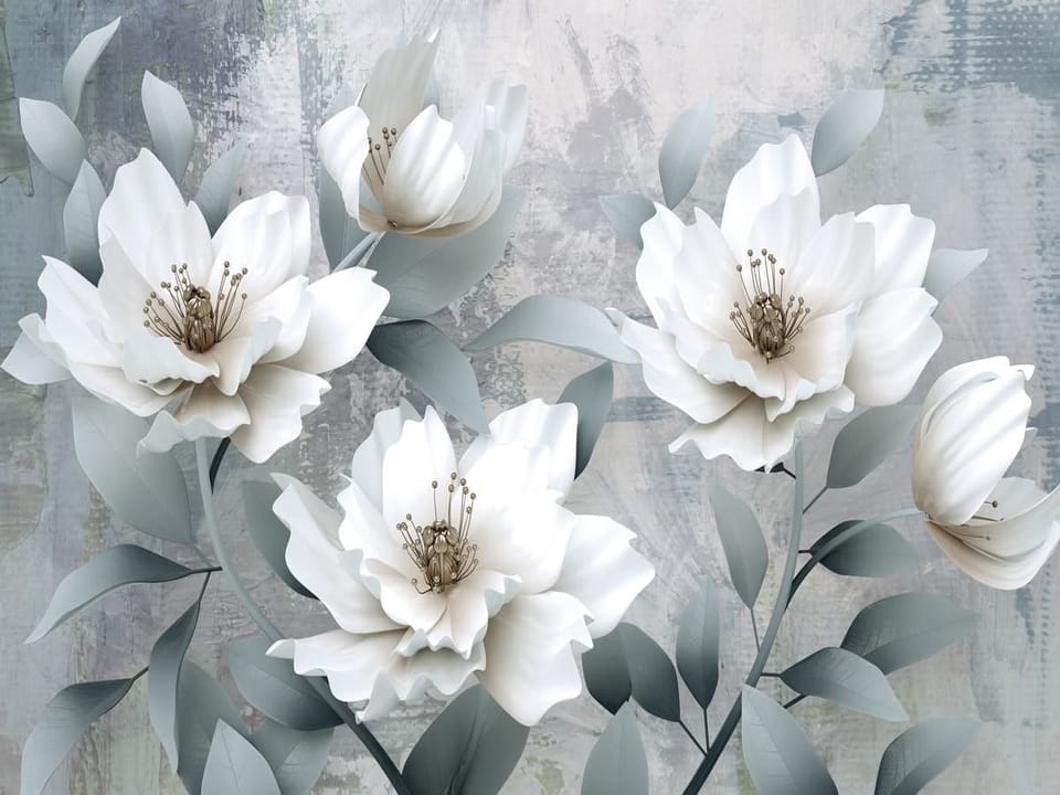 Fototapeta Białe kwiaty na szarym tle