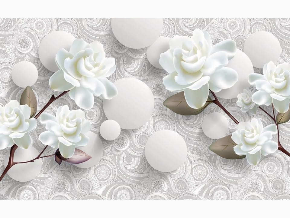 Fototapeta Białe kwiaty na gałęziach 3D