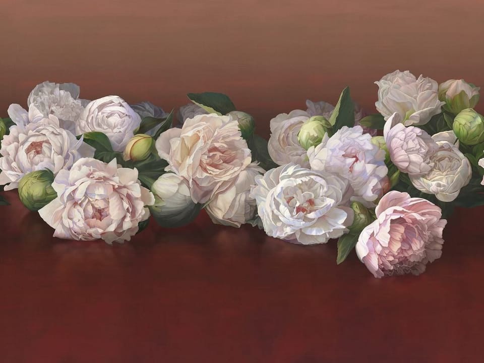 Fototapeta Bukiet białych piwonii na ciemnym tle