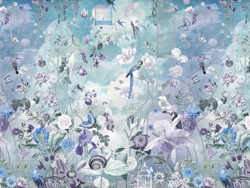 Fototapeta Kwiaty i ptaki na tle nieba