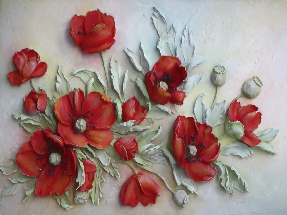 Fototapeta Czerwone maki z zielonymi liśćmi