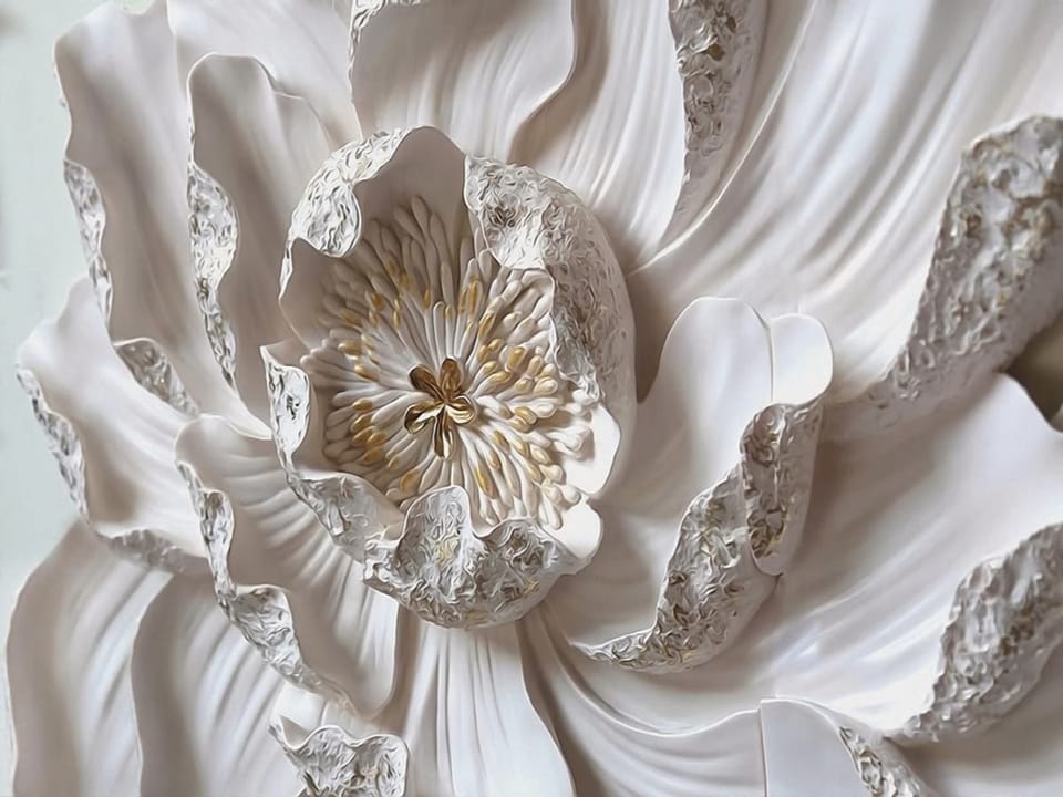 Fototapeta Biały kwiat z falistymi płatkami