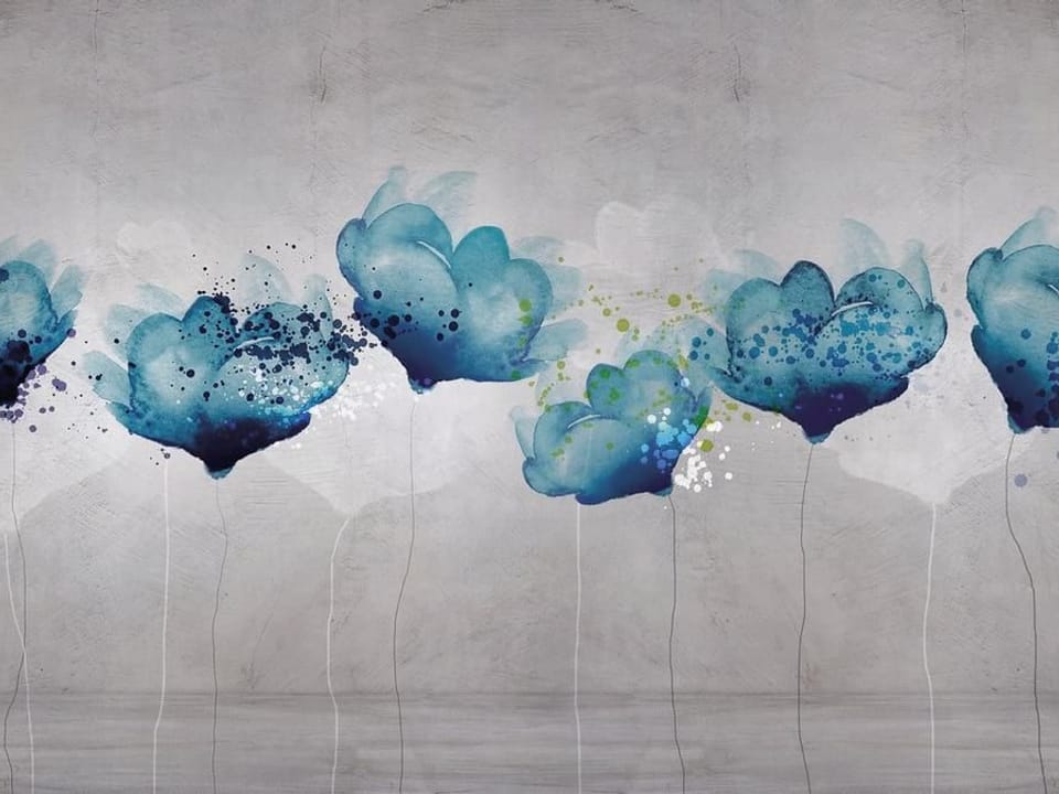 Fototapeta Niebieskie Kwiaty na Szarym Tle