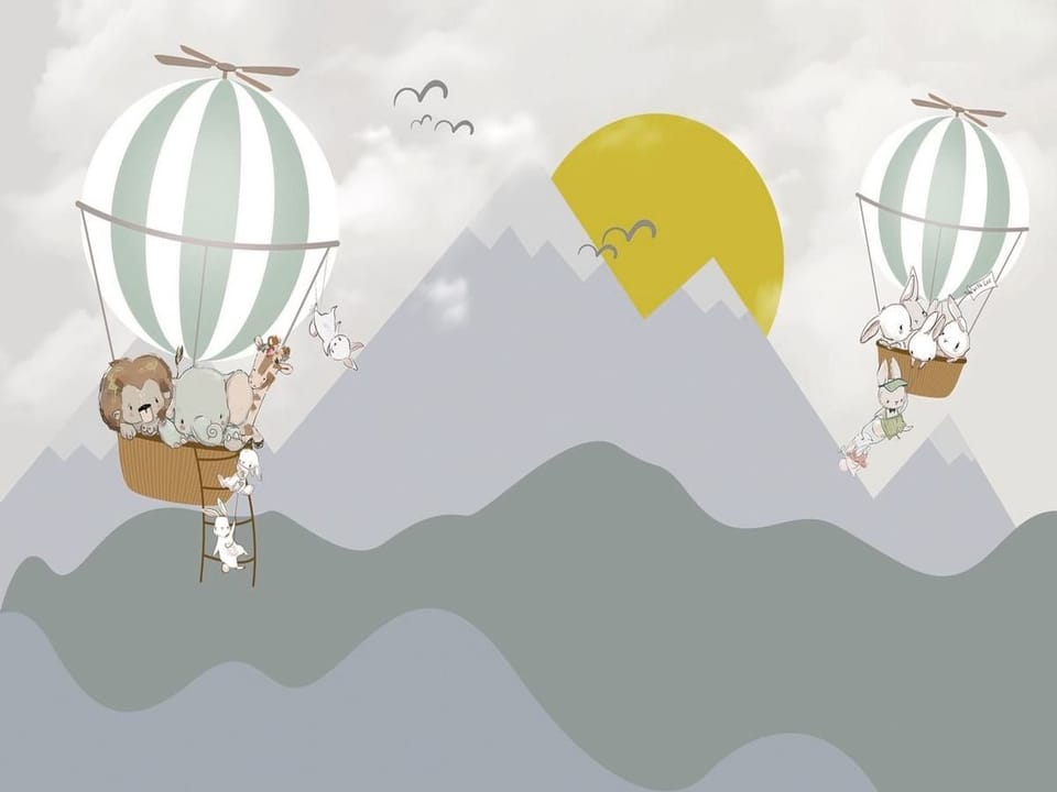 Fototapeta Balony nad górami z postaciami zwierząt