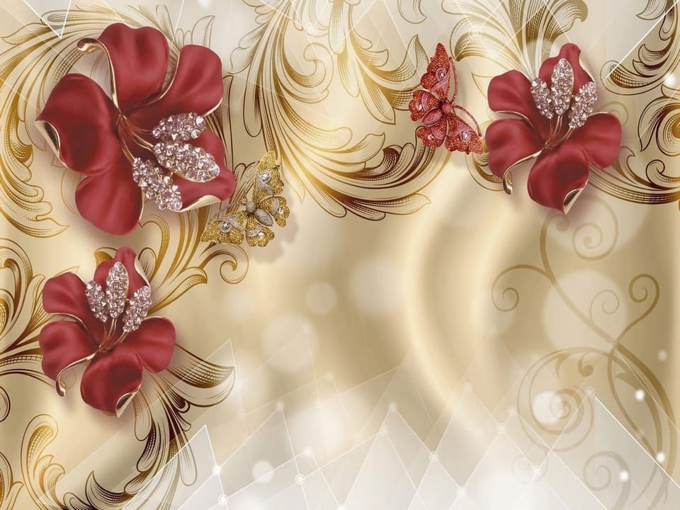 Fototapeta Czerwone kwiaty z kryształkami