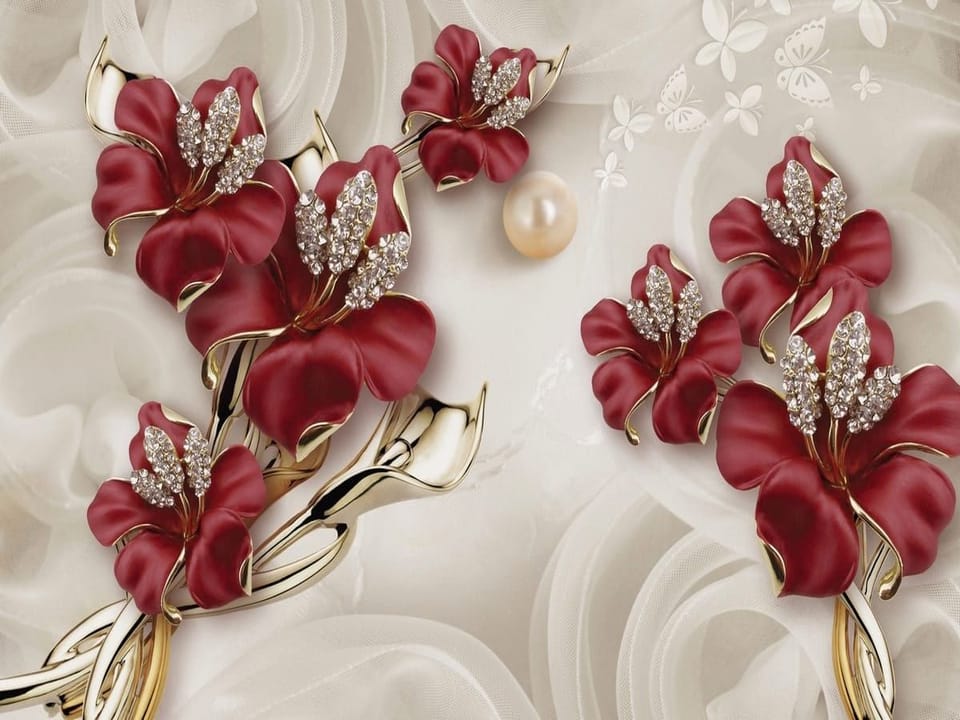 Fototapeta Czerwone Kwiaty z Kryształkami