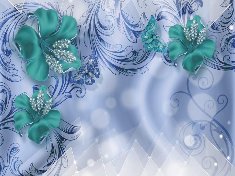 Fototapeta Zielone kwiaty z kryształkami