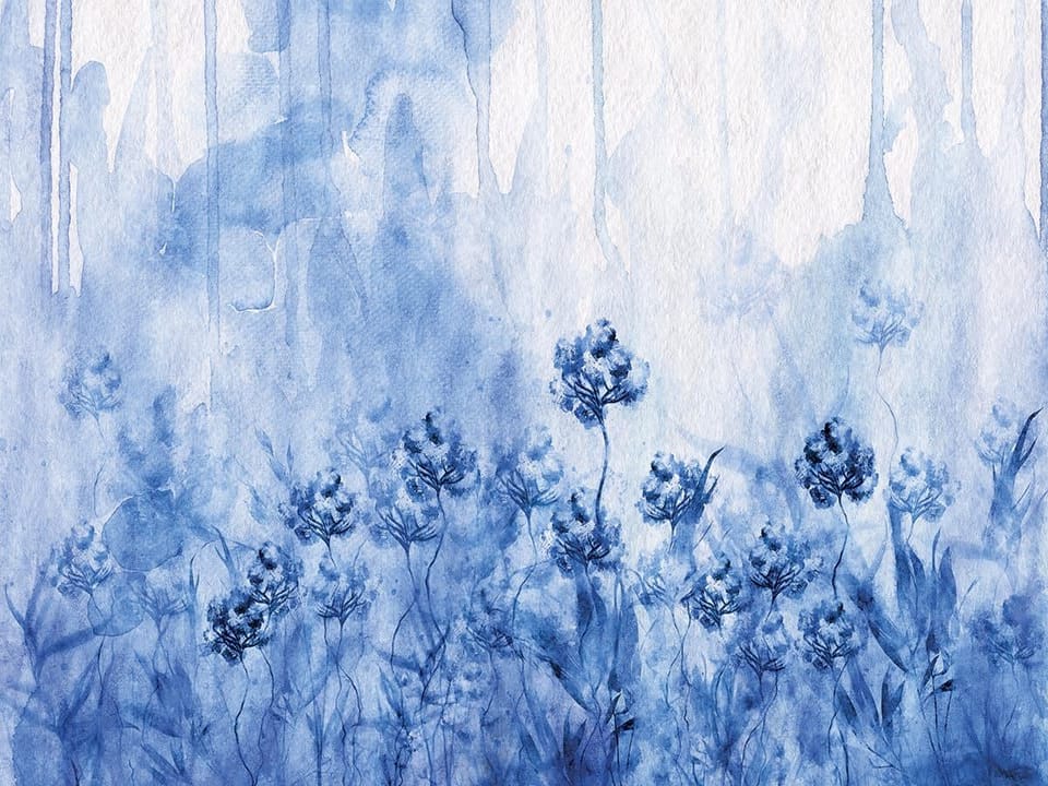 Fototapeta Niebieskie kwiaty na akwarelowym tle