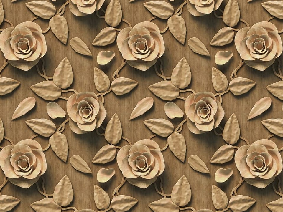 Fototapeta Drewniane Róże i Liście 3D