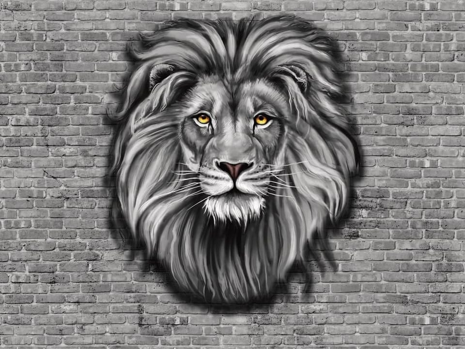 Fototapeta Portret lwa na ceglanej ścianie