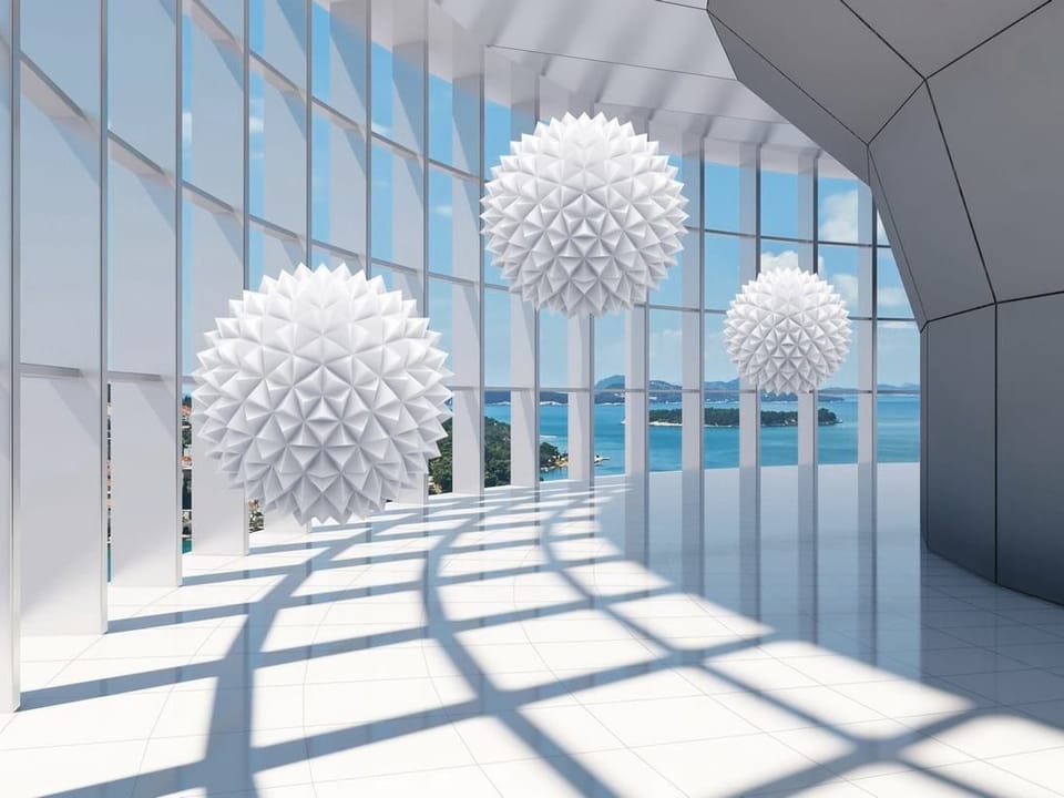 Fototapeta Geometryczne kule i widok na morze