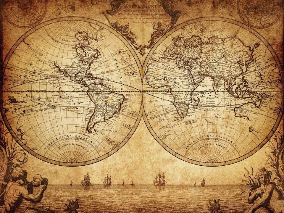 Fototapeta Stara mapa świata z kontynentami na wymiar