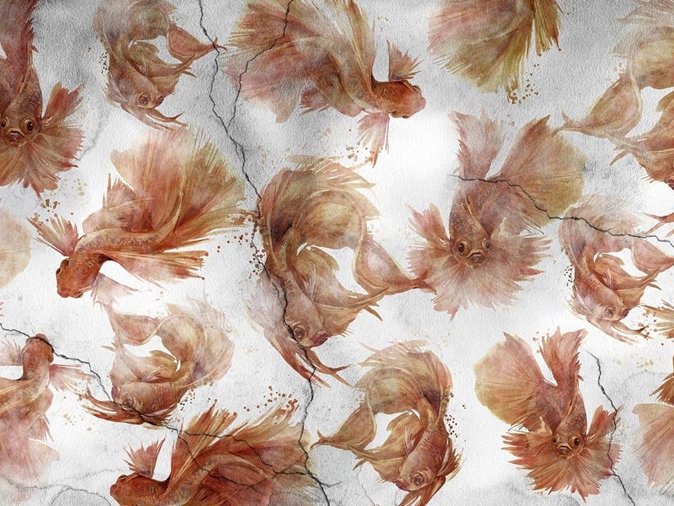 Fototapeta Wzór z Rybami na Jasnym Tle