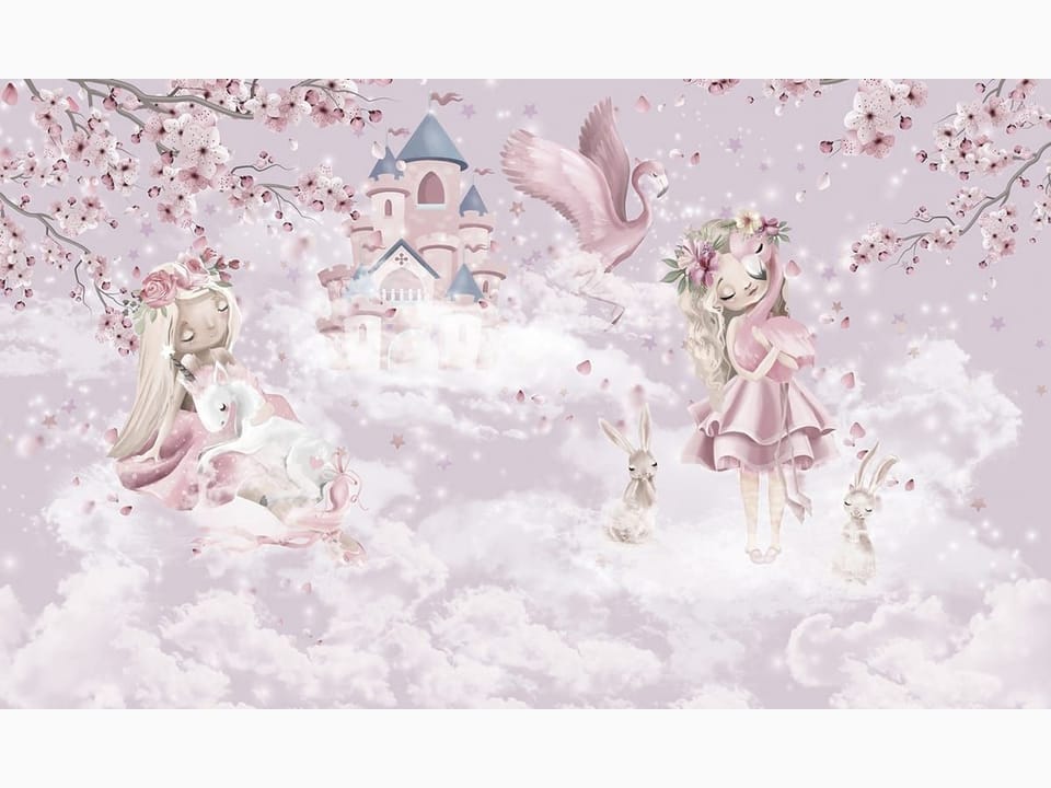 Fototapeta Dziewczynki w Chmurach z Zamkiem