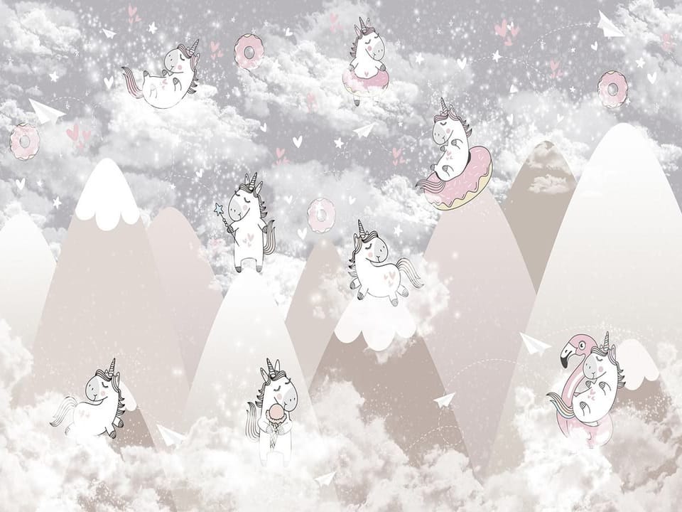 Fototapeta Jednorożce na tle pastelowych gór