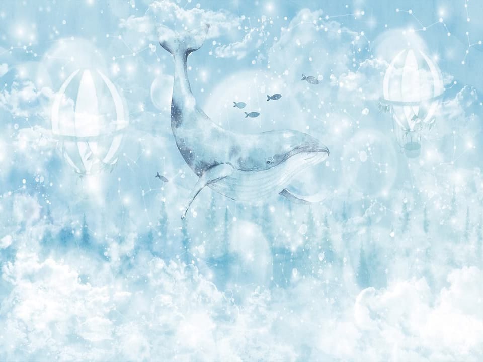 Fototapeta Wieloryb w chmurach z balonami