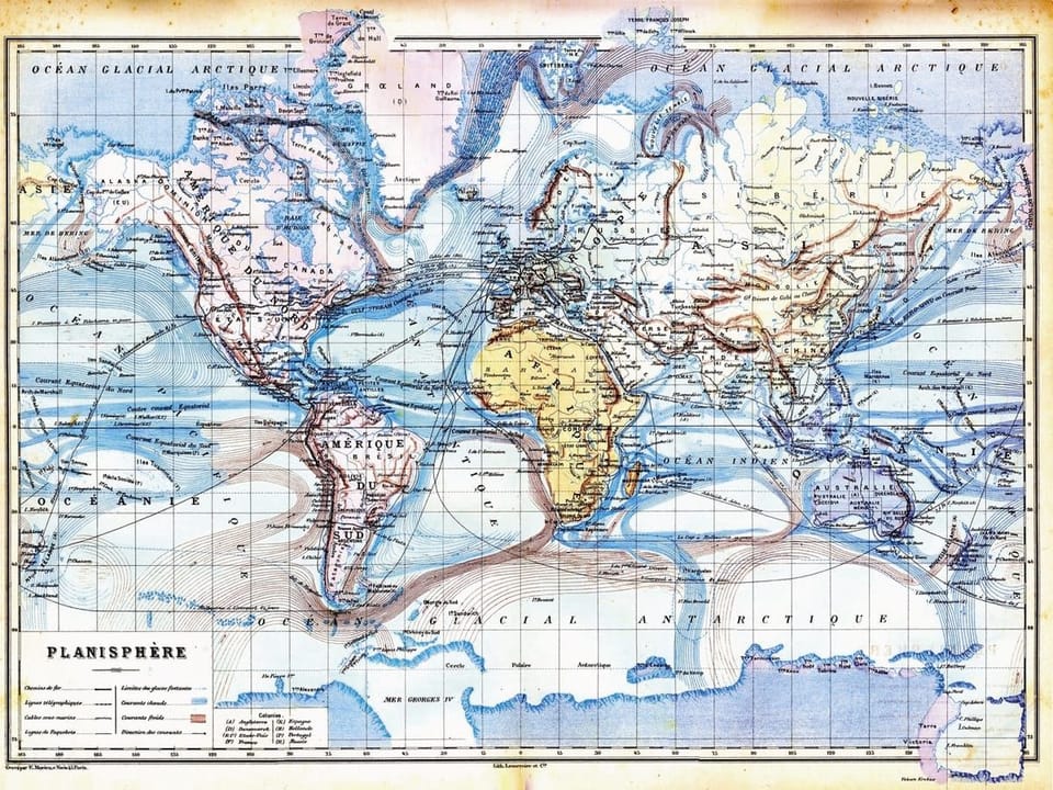 Fototapeta Stara mapa świata z kontynentami na wymiar