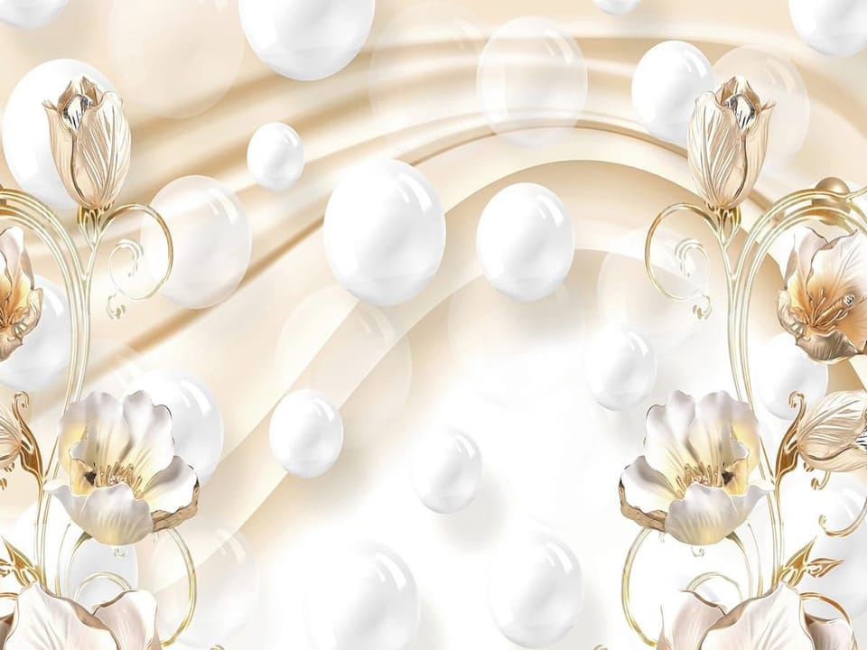 Fototapeta Złote kwiaty i białe kule