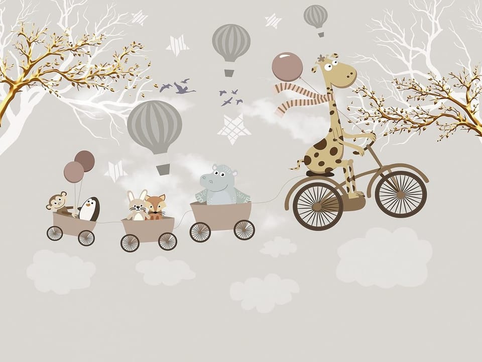 Fototapeta Żyrafa na rowerze z przyczepkami