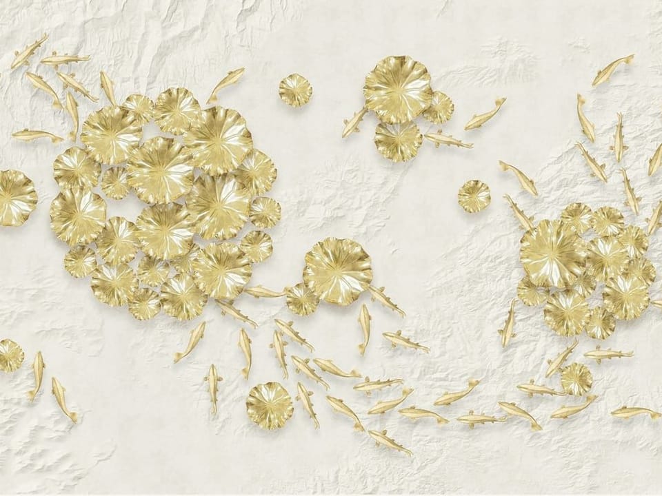 Fototapeta Złote kwiaty na jasnym tle