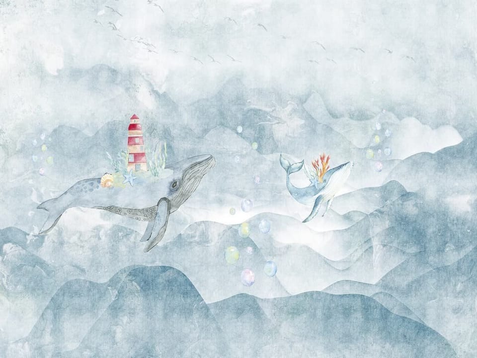 Fototapeta Wieloryby w Oceanie z Latarnią