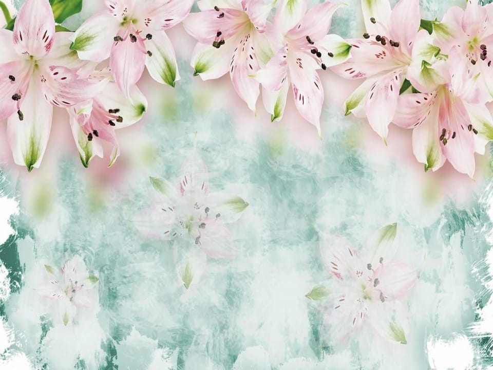 Fototapeta Różowe Lilie na Akwarelowym Tle