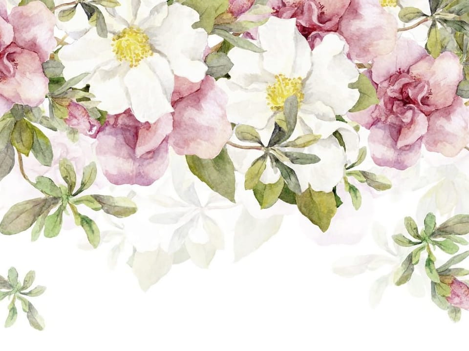 Fototapeta Pastelowe kwiaty i zielone liście