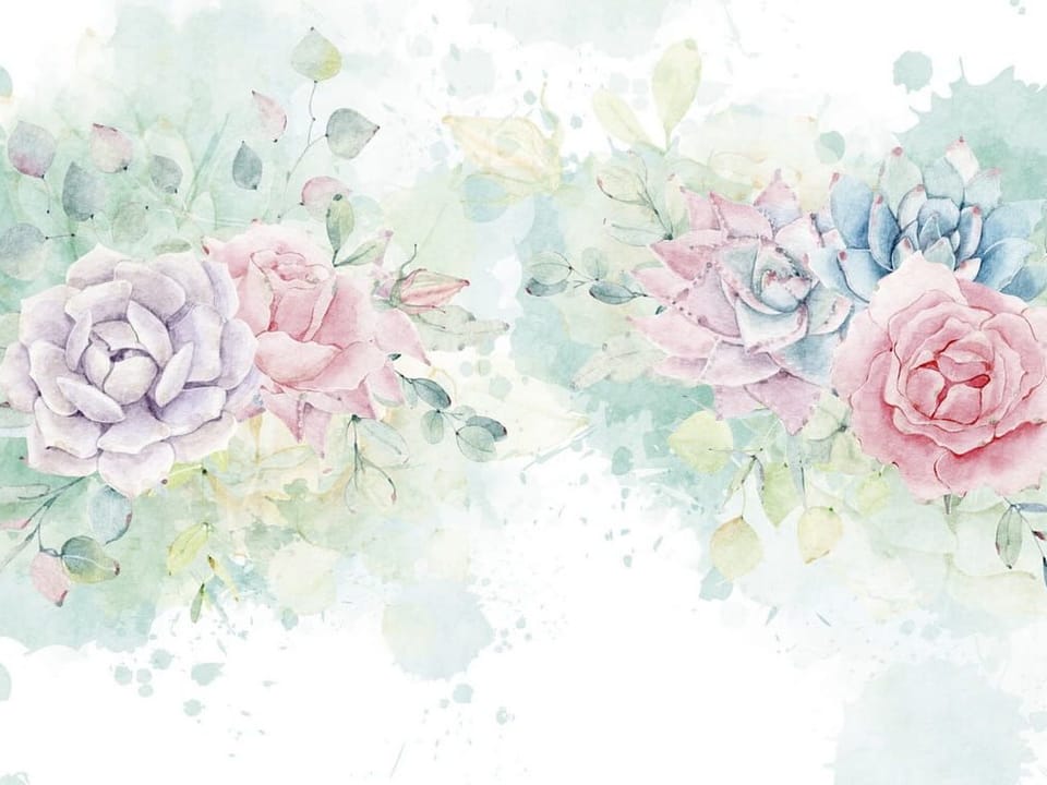 Fototapeta Pastelowe Kwiaty i Zielone Liście