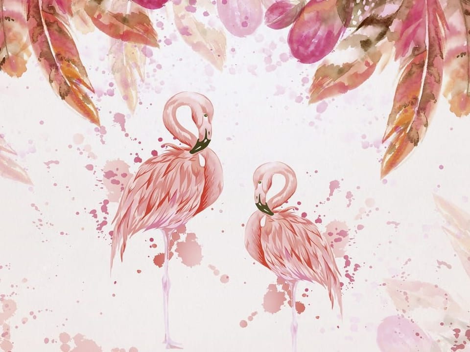 Fototapeta Różowe flamingi na tle liści