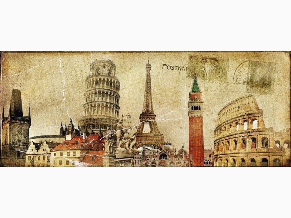 Fototapeta Zabytki Europy na pocztówce na wymiar
