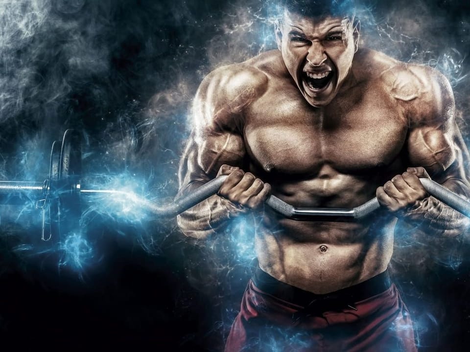 Fototapeta Muskularny mężczyzna z hantlami