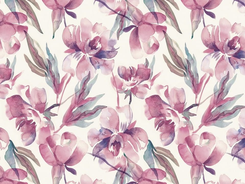 Fototapeta Akwarelowe Piwonie z Zielonymi Liśćmi