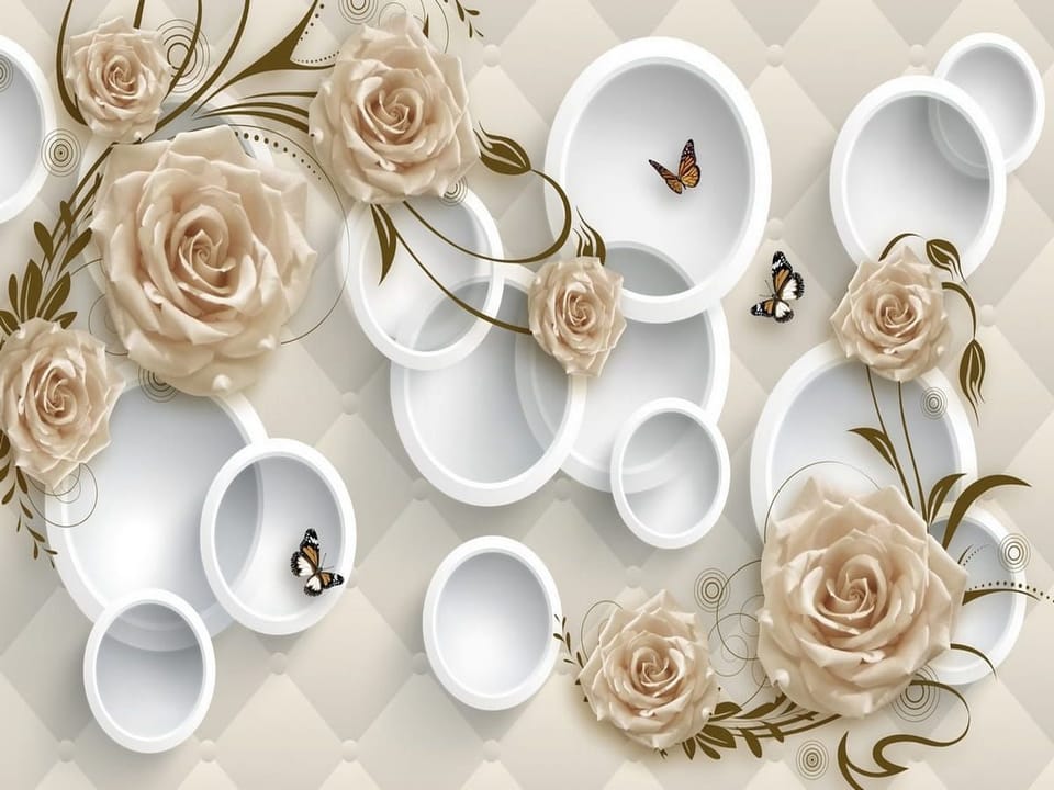 Fototapeta Kremowe róże i białe okręgi