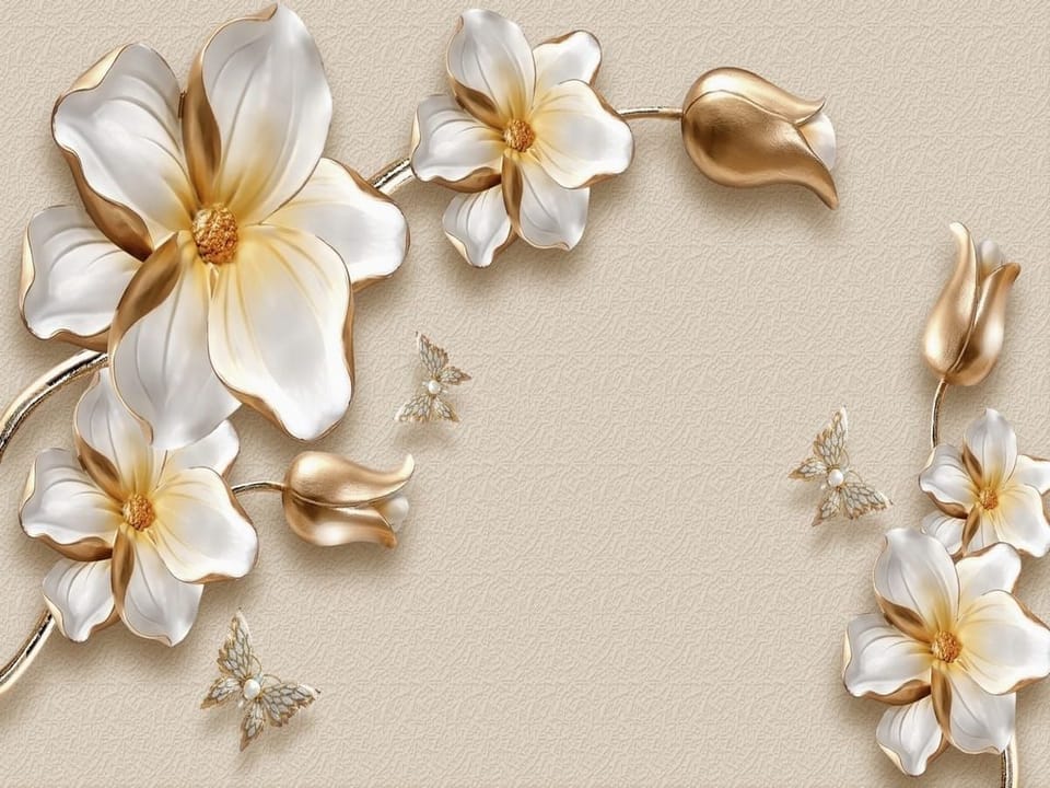 Fototapeta Kwiaty 3D z Złotymi Akcentami